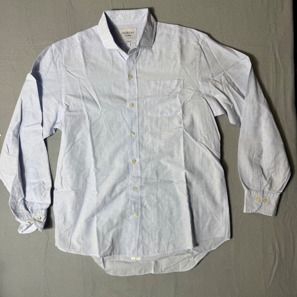 Ledbury Fine Shirting Mens Classic Fit Light Blue Button Down Shirt Size 16